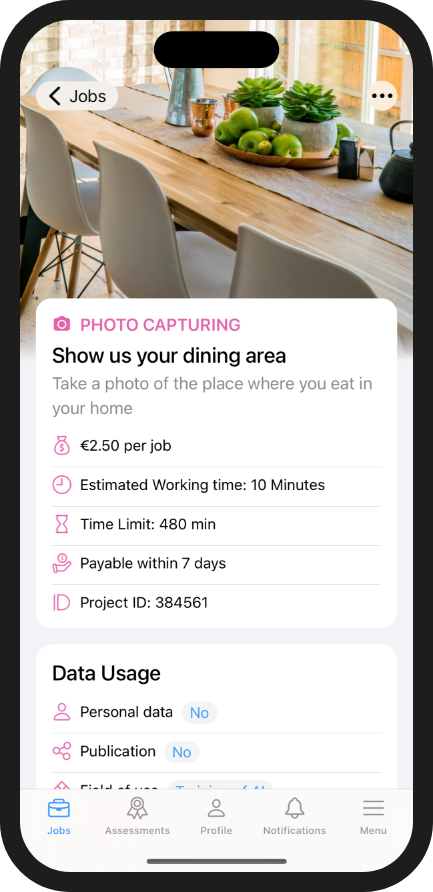 Skrin tambahan aplikasi Clickworker pada iPhone